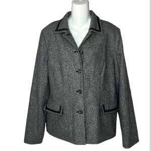 Vtg Pendleton Women's Tweed Lambswool Silk Leather Trim Blazer Gray Size 12 Tall